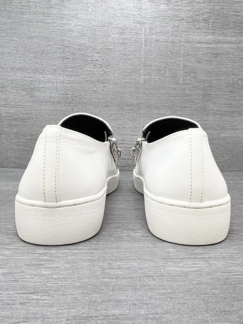 NEW Michael Kors Collection Grayson Leather Slip-On Sneakers Size 7 White Silver